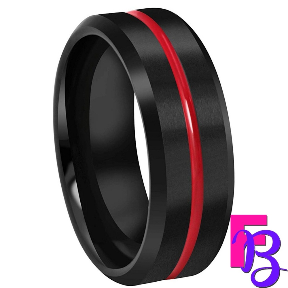 8MM Tungsten Thin Red Line Ring - Picture 4 of 9